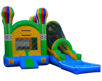 A large inflatable slide and bounce house.