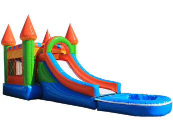 A inflatable slide and pool combo for kids.