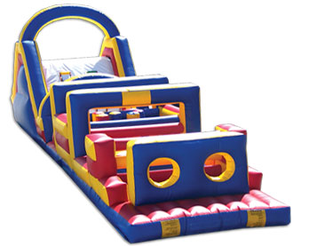 A large inflatable obstacle course with obstacles.